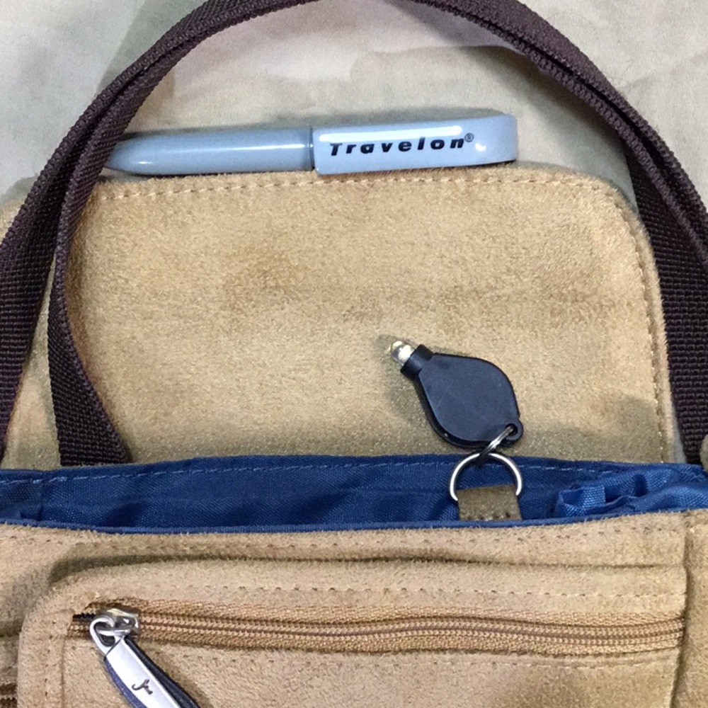 Travelon Crossbody Bag Tan Faux Suede Antitheft Travel Casual Everyday - Picture 5 of 7